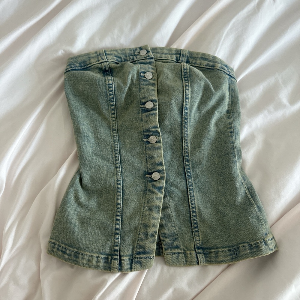 H&M Green Denim Button-Up Tank Top